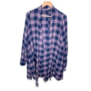 Easel womens open front plaid cardigan purple size small